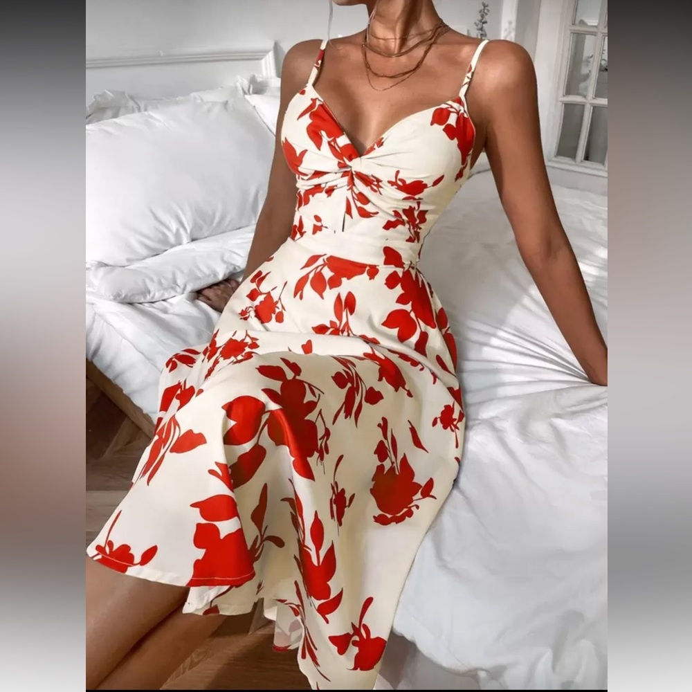 Elegant Red Floral Women's Dress